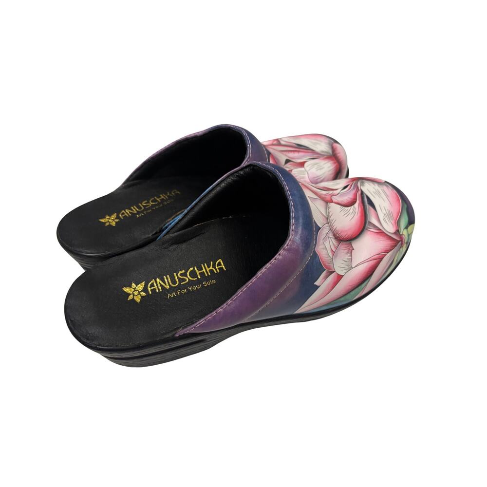 Anuschka Leather Clogs Floral Print Mule Slip On Comfort Shoes Women Size 7